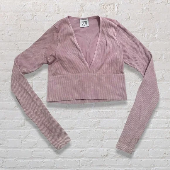 BDG Tops Urban Outfitters Bdg Ribbed Vneck Long Sleeve Shirt